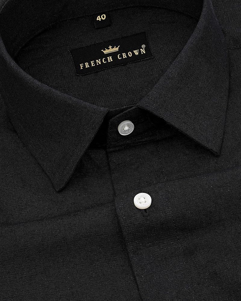 FRENCH CROWN Midnight Black Luxurious Linen Shirt (39, Black